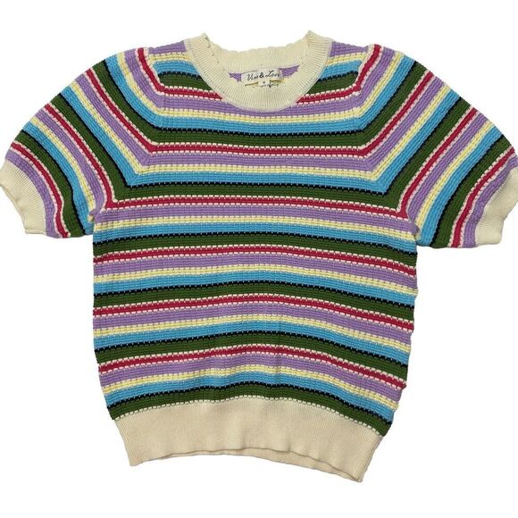 Vine & Love Kenzie Sweater Multicolored Stripes Scallop Neck Women's size Med - Picture 1 of 9